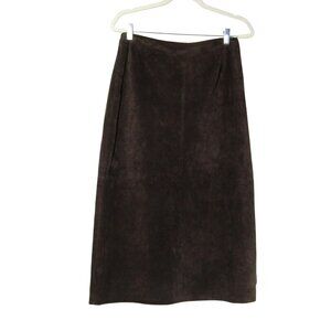 COLDWATER CREEK Brown SUEDE LEATHER Midi Skirt Western Cowgirl Prairie Rodeo P M